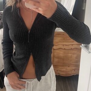 Vintage Y2K Express Ribbed Knit Double-Zipper Cardigan Size‎ Small